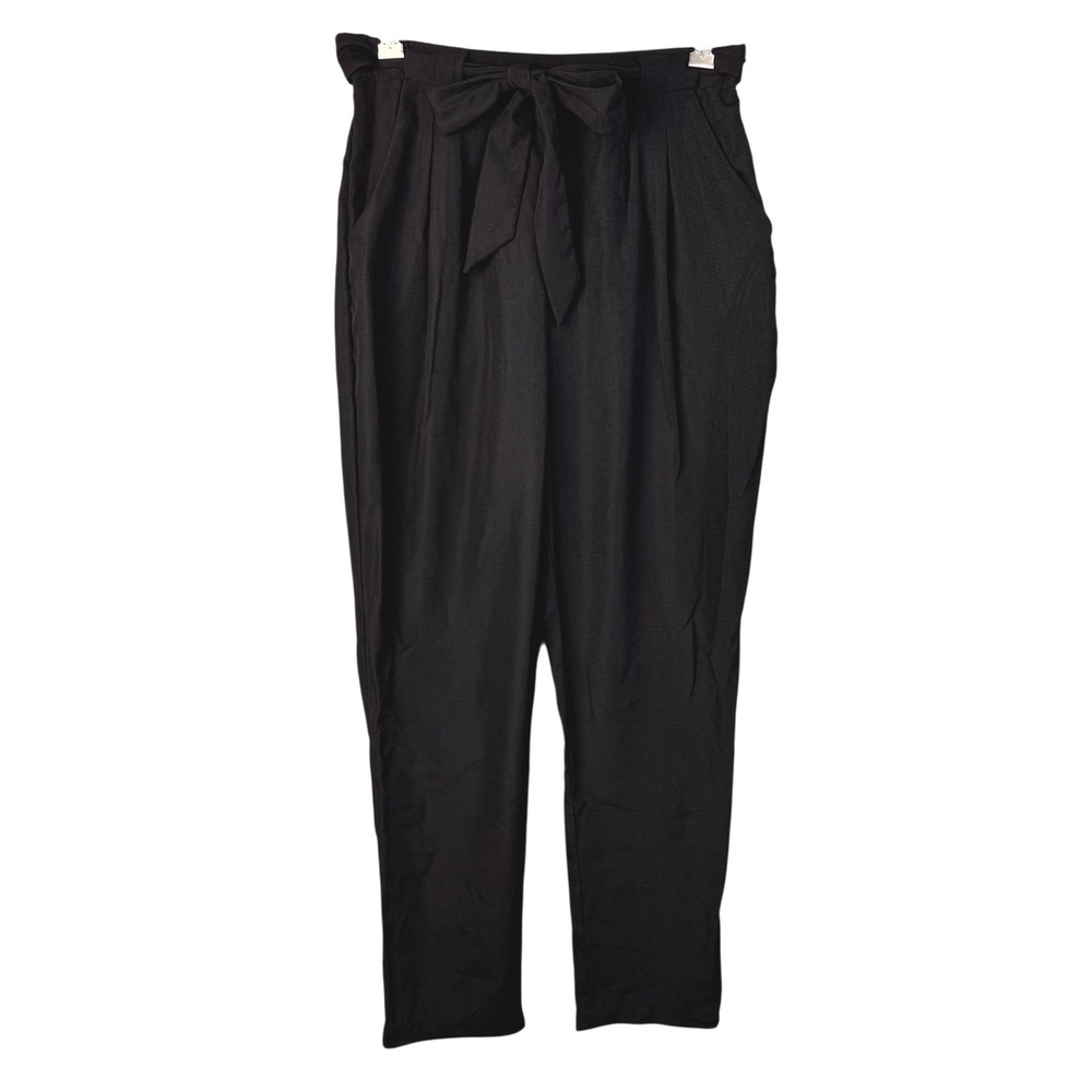 Lush Black Paper Bag Waist Pants Women's Small Tie Belt‎ High Rise Trousers